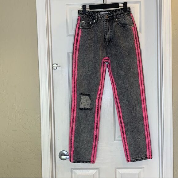 Adika High Rise washed black jeans with pink stripes Size Small - Picture 1 of 9